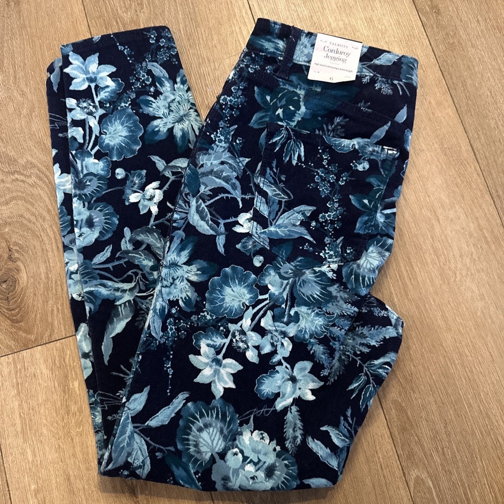 Talbots Floral‎ Corduroy Jegging Blue High Waist Skinny Ankle Pants Women's 6